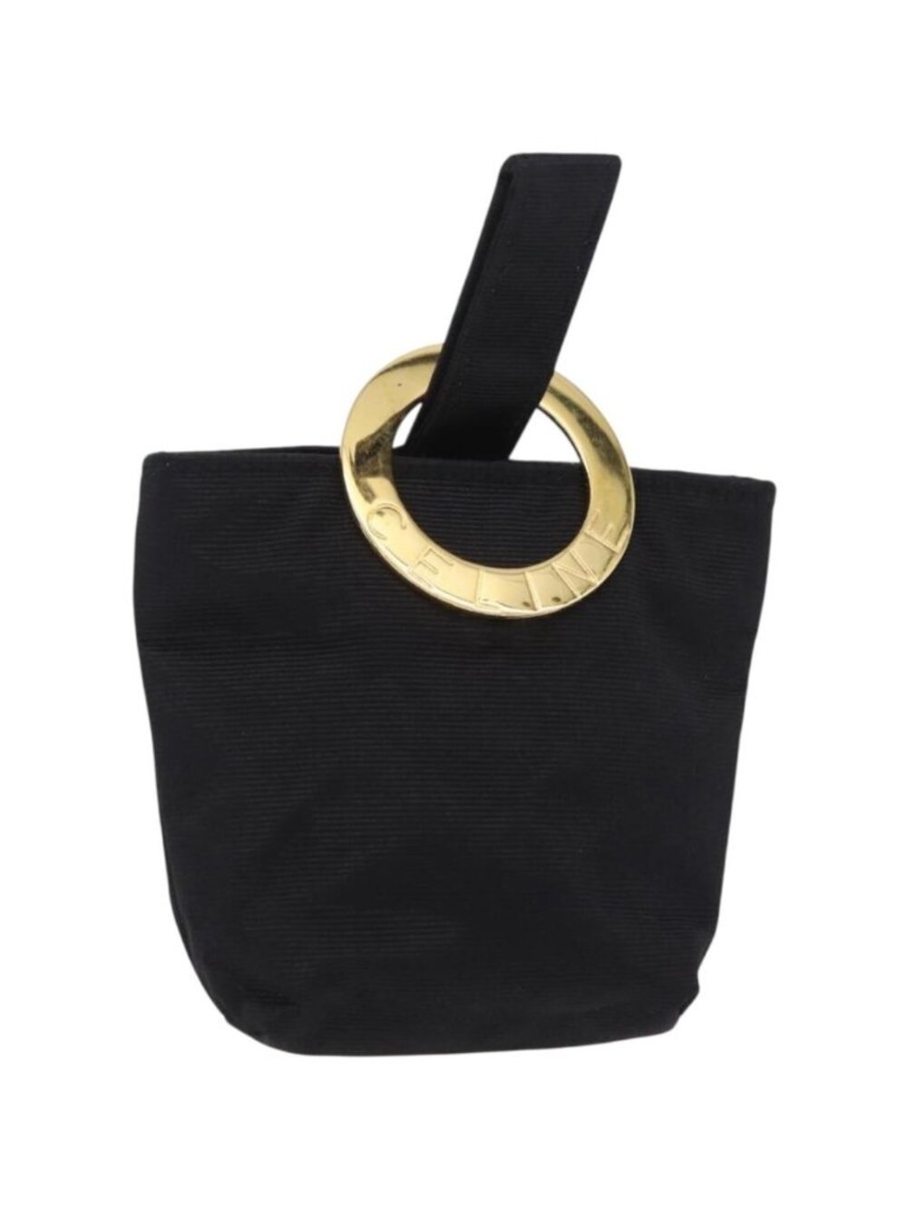 CELINE Circle Pouch Canvas Black Gold